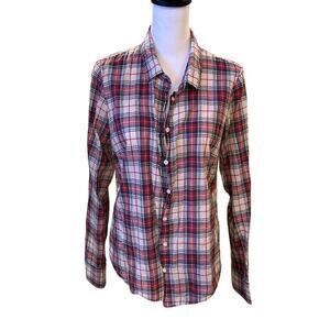 J. Crew Factory Long Sleeve Button Down Top Size Large Red White Blue